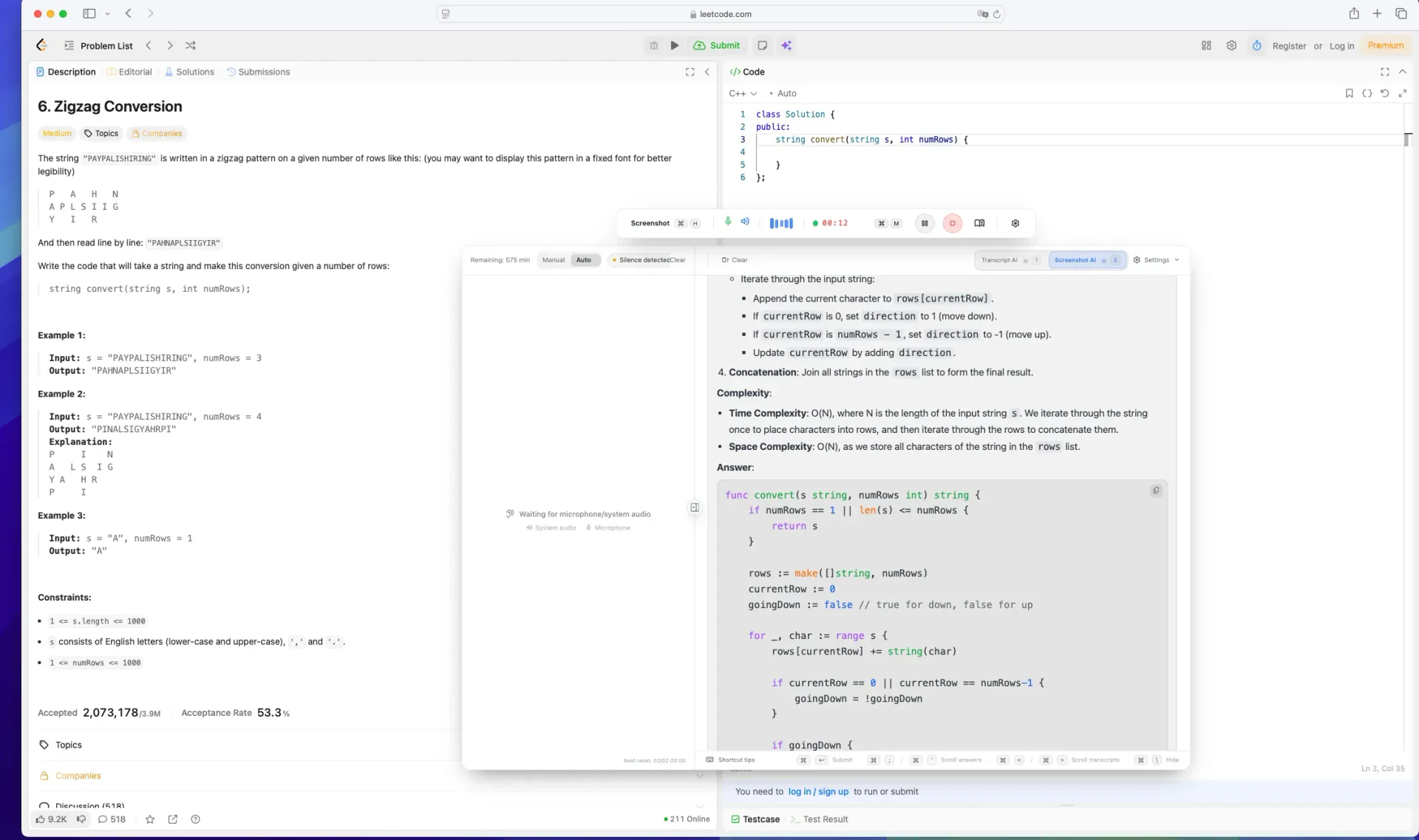 What the interviewer sees — clean screen